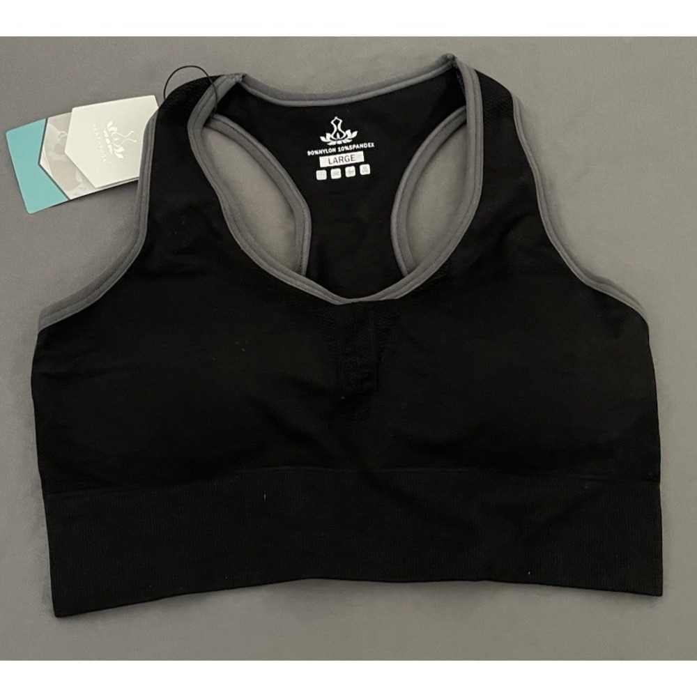 NWT HeathYoga Women's Black Sports Bra‎ Padded Size L Large Racerback